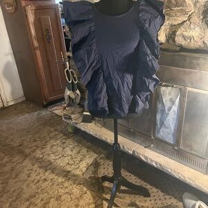 J. Crew Factory Navy Ruffle Blouse